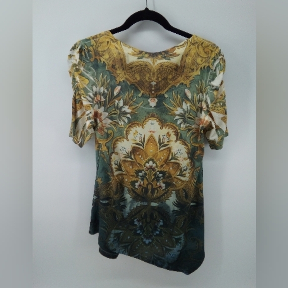 ND New Directions Early 2000s Y2K Bedazzled Angled Rushed Sleeve Floral Top M - Picture 3 of 7